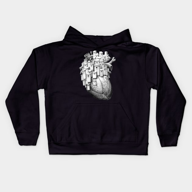 heart with birdhouses Kids Hoodie by RedmerHoekstra